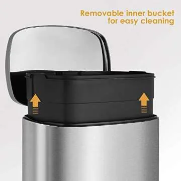 HEMBOR 13.2 Gallon(50L) Trash Can, Stainless Steel Rectangular Garbage Bin with Lid and Inner Bucket, Silent Open and Close Dustbin with Durable Pedal, Suit for Home Office Indoor Outdoor, Silver