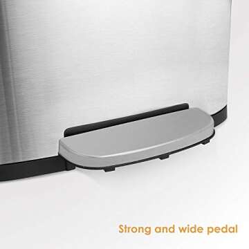 HEMBOR 13.2 Gallon(50L) Trash Can, Stainless Steel Rectangular Garbage Bin with Lid and Inner Bucket, Silent Open and Close Dustbin with Durable Pedal, Suit for Home Office Indoor Outdoor, Silver