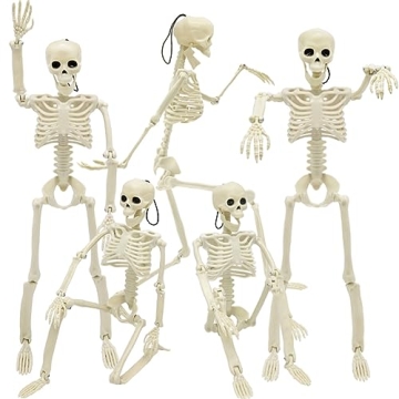 WODMAZ Halloween Skeletons 5 Pack, 16" Posable Decor