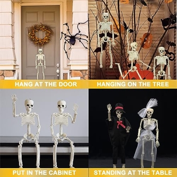 WODMAZ Halloween Skeletons 5 Pack, 16" Posable Decor