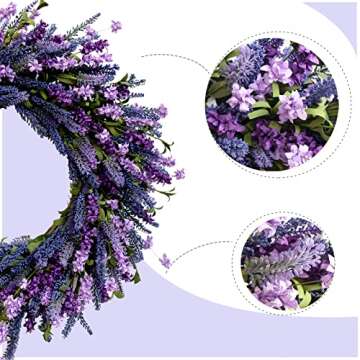 Egolot 24 Inch Purple Lavender Flower Wreath for Front Door, Spring Summer Forsythia Lavender Flower...