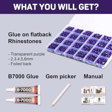 b7000 Glue and 20100Pcs Dark Purple Rhinestones Flatback for Crafts Clothes Clothing,Violet Bulk Rhi...
