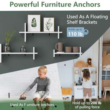 4 Pcs Furniture Anchors, OEH Furniture Anchors for Baby Proofing, No Drilling Furniture Wall Anchor, Stainless Steel Anti Tip Furniture Anchors for Cabinet Dresser Bookshelf for Baby, Small-5*3*1"
