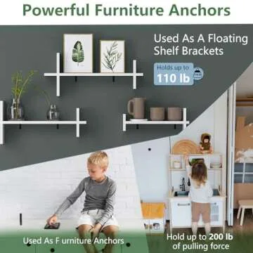 4 Pcs Furniture Anchors, OEH Furniture Anchors for Baby Proofing, No Drilling Furniture Wall Anchor, Stainless Steel Anti Tip Furniture Anchors for Cabinet Dresser Bookshelf for Baby, Small-5*3*1"
