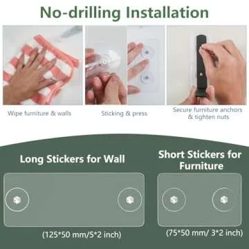 4 Pcs Furniture Anchors, OEH Furniture Anchors for Baby Proofing, No Drilling Furniture Wall Anchor, Stainless Steel Anti Tip Furniture Anchors for Cabinet Dresser Bookshelf for Baby, Small-5*3*1"