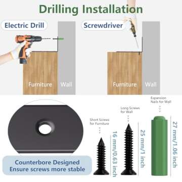 4 Pcs Furniture Anchors, OEH Furniture Anchors for Baby Proofing, No Drilling Furniture Wall Anchor, Stainless Steel Anti Tip Furniture Anchors for Cabinet Dresser Bookshelf for Baby, Small-5*3*1"