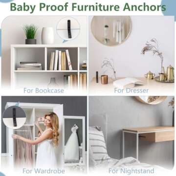 4 Pcs Furniture Anchors, OEH Furniture Anchors for Baby Proofing, No Drilling Furniture Wall Anchor, Stainless Steel Anti Tip Furniture Anchors for Cabinet Dresser Bookshelf for Baby, Small-5*3*1"