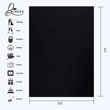 LYLYCTY County Background 5x7ft Non-Woven Fabric Solid Color Black Screen Photo Backdrop Studio Phot...