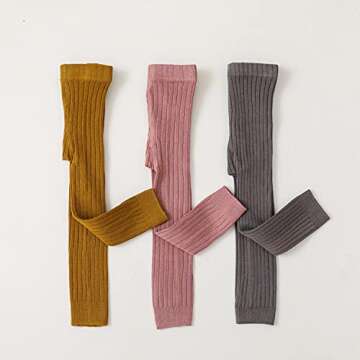 3 Pack Girls Toddler Baby Basic Ribbed Sweater and Leggings Footless Tights Kids Little Girls Dress Bottom Top Pants (Yellow Pink Gray, 0-12 Months)