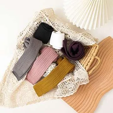 3 Pack Girls Toddler Baby Basic Ribbed Sweater and Leggings Footless Tights Kids Little Girls Dress Bottom Top Pants (Yellow Pink Gray, 0-12 Months)