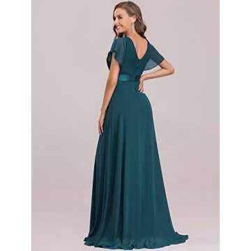 Women's V-Neck Bridesmaid Dresses Wedding Party Gown Evening Party Maxi Dress Teal US16