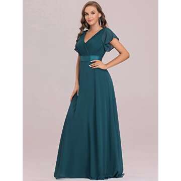 Women's V-Neck Bridesmaid Dresses Wedding Party Gown Evening Party Maxi Dress Teal US16