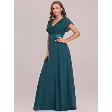 Women's V-Neck Bridesmaid Dresses Wedding Party Gown Evening Party Maxi Dress Teal US16