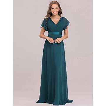 Women's V-Neck Bridesmaid Dresses Wedding Party Gown Evening Party Maxi Dress Teal US16
