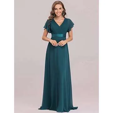 Women's V-Neck Bridesmaid Dresses Wedding Party Gown Evening Party Maxi Dress Teal US16