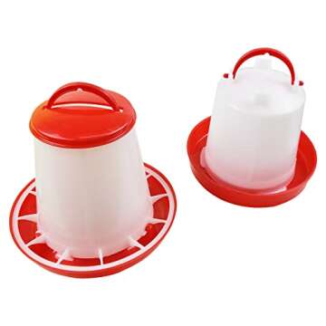 KUANMIN Chick Feeder & Water Kit, 3.3lb Chick Feeder & 1L Chick Waterer, Plastic Poultry Feeder (Red...
