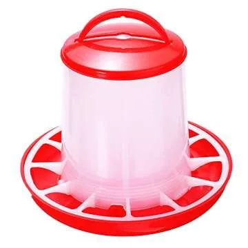KUANMIN Chick Feeder & Water Kit, 3.3lb Chick Feeder & 1L Chick Waterer, Plastic Poultry Feeder (Red and White)