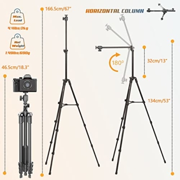 Lusweimi 67-inch Tripod with Adjustable Ball Head and Remote