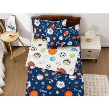 Meeting Story 3pcs Kids Comforter Sets Zipper Bedding Set for Boys,Twin Kid Bedding Set Basketball Football Baseball Comforter Sports Bedding Set for Kid,All in one Zipper Bedding（Navy,Twin）