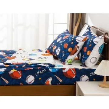 Meeting Story 3pcs Kids Comforter Sets Zipper Bedding Set for Boys,Twin Kid Bedding Set Basketball Football Baseball Comforter Sports Bedding Set for Kid,All in one Zipper Bedding（Navy,Twin）