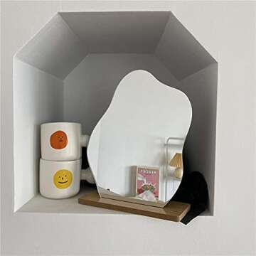 JayveeUS Tabletop Decorative Mirrors, 9.4 "x7.7 Ins Irregular Star Shape Acrylic Mirror with Wooden Base, for Makeup and Home Decorative