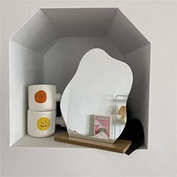 JayveeUS Tabletop Decorative Mirrors, 9.4 "x7.7 Ins Irregular Star Shape Acrylic Mirror with Wooden Base, for Makeup and Home Decorative