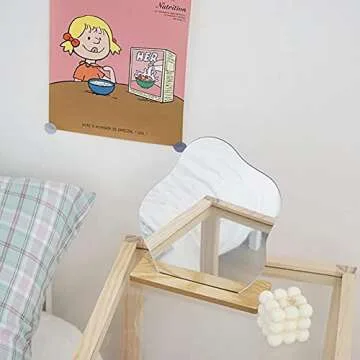 JayveeUS Tabletop Decorative Mirrors, 9.4 "x7.7 Ins Irregular Star Shape Acrylic Mirror with Wooden Base, for Makeup and Home Decorative