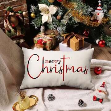 Allorry Christmas Pillow Covers Merry Christmas Throw Pillow Decorative Beige Cotton Cloth Linen Cloth Pillow Cover Sofa Cover Decorative Rectangle Length 12X20 inches