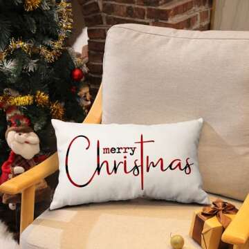 Allorry Christmas Pillow Covers Merry Christmas Throw Pillow Decorative Beige Cotton Cloth Linen Cloth Pillow Cover Sofa Cover Decorative Rectangle Length 12X20 inches