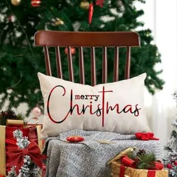Allorry Christmas Pillow Covers Merry Christmas Throw Pillow Decorative Beige Cotton Cloth Linen Cloth Pillow Cover Sofa Cover Decorative Rectangle Length 12X20 inches