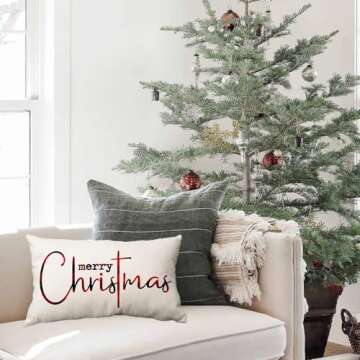 Allorry Christmas Pillow Covers Merry Christmas Throw Pillow Decorative Beige Cotton Cloth Linen Cloth Pillow Cover Sofa Cover Decorative Rectangle Length 12X20 inches