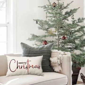 Allorry Christmas Pillow Covers Merry Christmas Throw Pillow Decorative Beige Cotton Cloth Linen Cloth Pillow Cover Sofa Cover Decorative Rectangle Length 12X20 inches