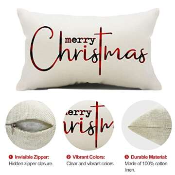 Allorry Christmas Pillow Covers Merry Christmas Throw Pillow Decorative Beige Cotton Cloth Linen Cloth Pillow Cover Sofa Cover Decorative Rectangle Length 12X20 inches