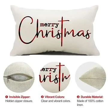 Allorry Christmas Pillow Covers Merry Christmas Throw Pillow Decorative Beige Cotton Cloth Linen Cloth Pillow Cover Sofa Cover Decorative Rectangle Length 12X20 inches
