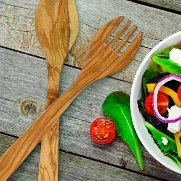Eddington Italian Olive Wood Salad Server, Handcrafted in Europe, 2-Piece Set, 13-Inches