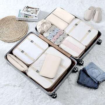 DIMJ Packing Cubes for Travel, 9 Pcs Travel Cubes Set Foldable Suitcase Organizer Lightweight Luggage Storage Bag