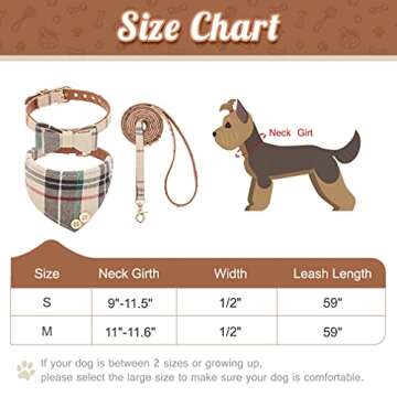 BINGPET Bow Tie Dog Collar with Leash Set - Cute Adjustable Classic Plaid Dog Bandana Collar with Be...