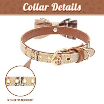 BINGPET Bow Tie Dog Collar with Leash Set - Cute Adjustable Classic Plaid Dog Bandana Collar with Bell, Fit for Medium Dogs, Puppies and Cats Outdoor Walking