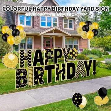 HOBBY HORSE 18 Pieces Black Gold Happy Birthday Yard Sign with Stakes, 18 Balloons Giant 16 Inch Birthday Outdoor Lawn Decorations Waterproof Birthday Letter Lawn Sign for Garden Party Supplies