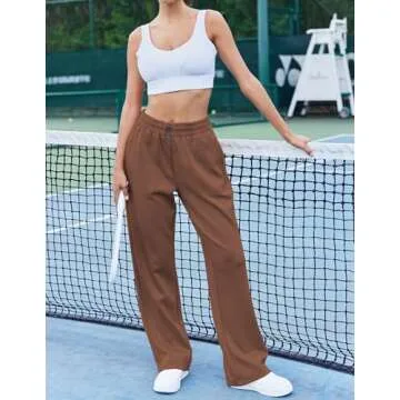 PINSPARK Sweat Pants for Women Soft Lounge Sweatpants with Pockets Open Bottom Athletic Track Pants Seal Brown XS
