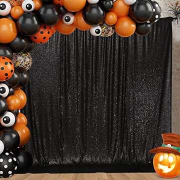 Eternal Beauty Black Sequin Backdrop, 8x8 Ft Glitter Background Curtains for Shimmer Photography Par...
