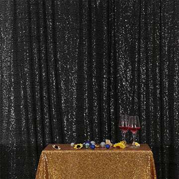 Eternal Beauty Black Sequin Backdrop, 8x8 Ft Glitter Background Curtains for Shimmer Photography Party Wedding Birthday Back Drop Decor
