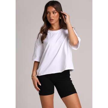 Summer Crop Tops for Women White Cotton Tshirts Short Sleeve Drop Shoulder Workout Yoga Tees L