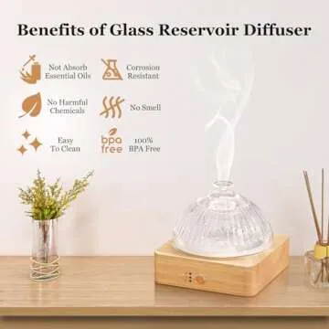 Lecdura Glass Essential Oil Diffuser with Glass Reservoir & Wood Base, 200ml Ultrasonic Lock Color Timer Auto-Off 7 Color Light Aroma Glass Dome Diffuser for Home Office Bedroom Yoga