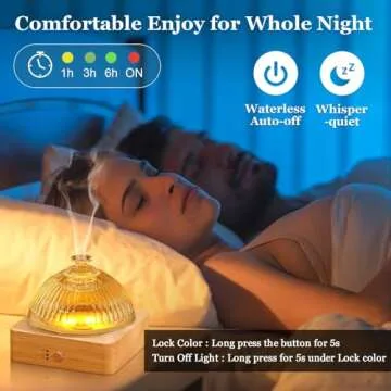 Lecdura Glass Essential Oil Diffuser with Glass Reservoir & Wood Base, 200ml Ultrasonic Lock Color Timer Auto-Off 7 Color Light Aroma Glass Dome Diffuser for Home Office Bedroom Yoga