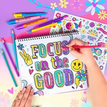 Fashion Angels We Can Change the World! Kindness Portfolio Set - 20-Page Poster Coloring Book, Inspirational Messages Printed on Cardstock, Holographic Accents, 100+ Stickers, Great for Kids 6 and Up