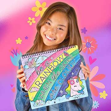 Fashion Angels We Can Change the World! Kindness Portfolio Set - 20-Page Poster Coloring Book, Inspirational Messages Printed on Cardstock, Holographic Accents, 100+ Stickers, Great for Kids 6 and Up