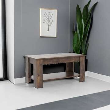 FDW Lift Top Coffee Table with Hidden Compartment and Storage Shelf Wooden Lift Tabletop for Home Living Room Reception Room Office,Brown