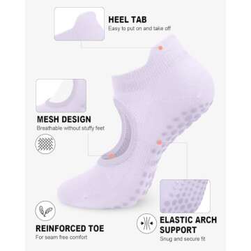 Pilates Socks with Grips for Women, Yoga Socks for Ballet Barefoot Workout Athletic Socks