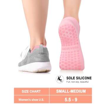 Pilates Socks with Grips for Women, Yoga Socks for Ballet Barefoot Workout Athletic Socks